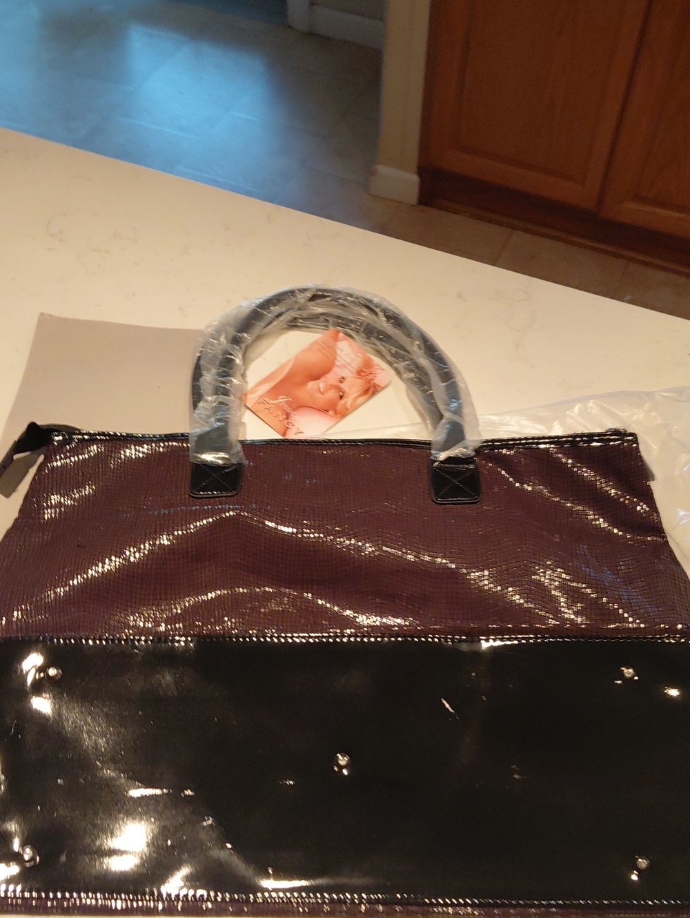 Jessica Simpson Two-Tone Patent Tote in Plum and Black